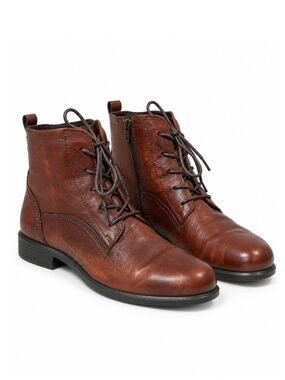 ECCO Saunter Brown Leather Lace-Up Ankle Boots